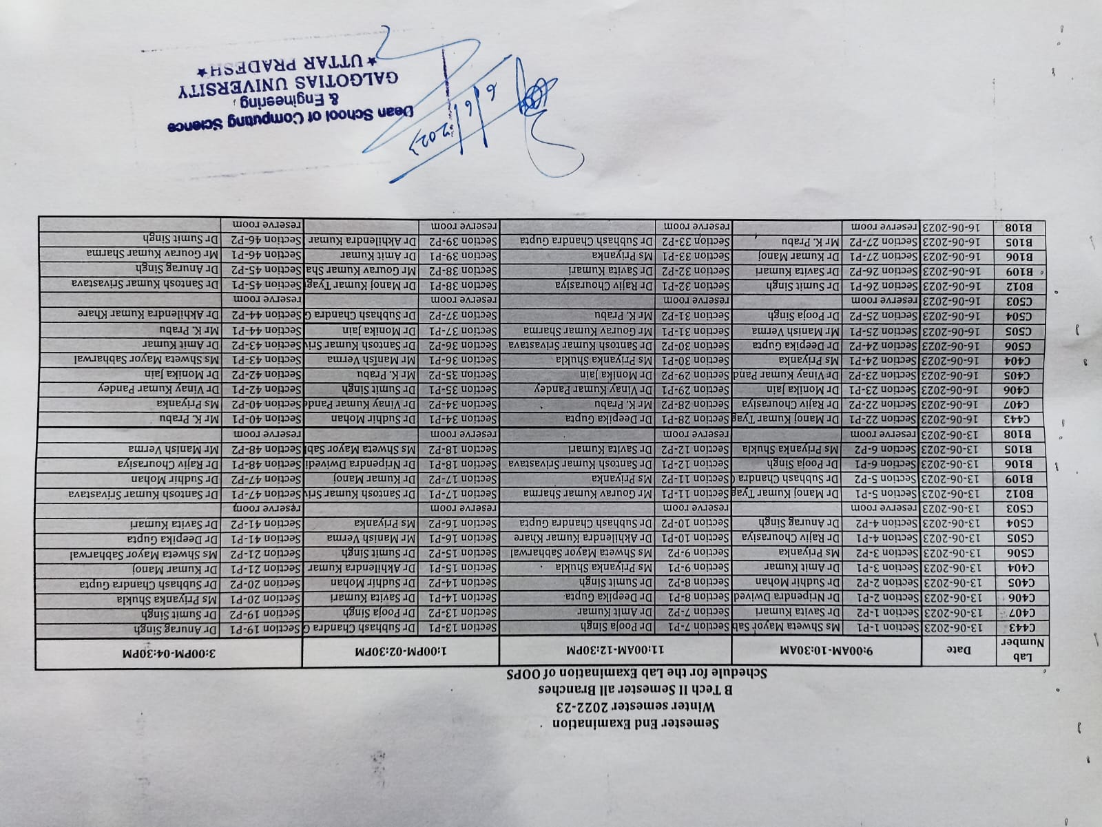 Attachment SCSE Datasheet of II Sem- OOPs  Winter 2022-23 Practical Examination.jpeg