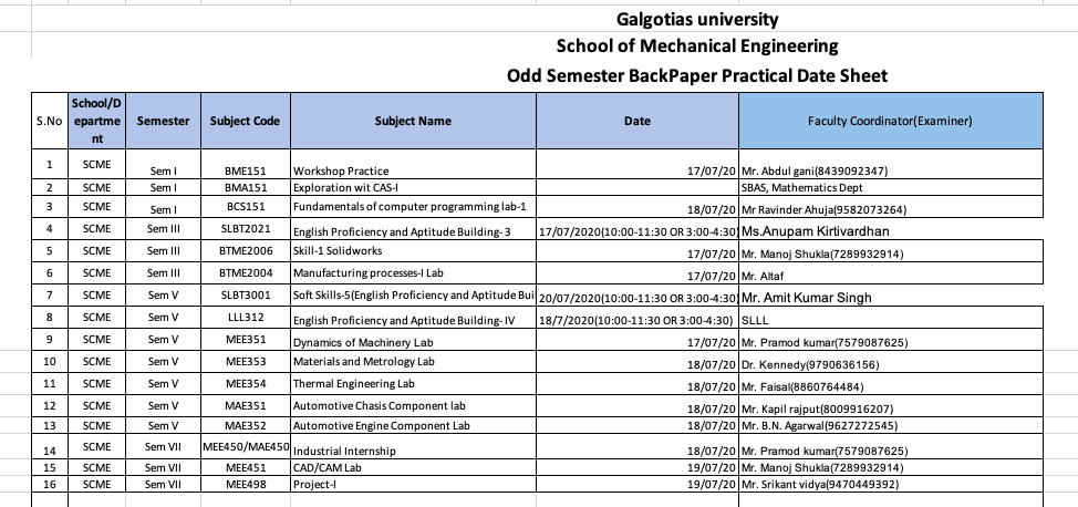 Back Paper Lab Schedule-ODD Sem(SOME)